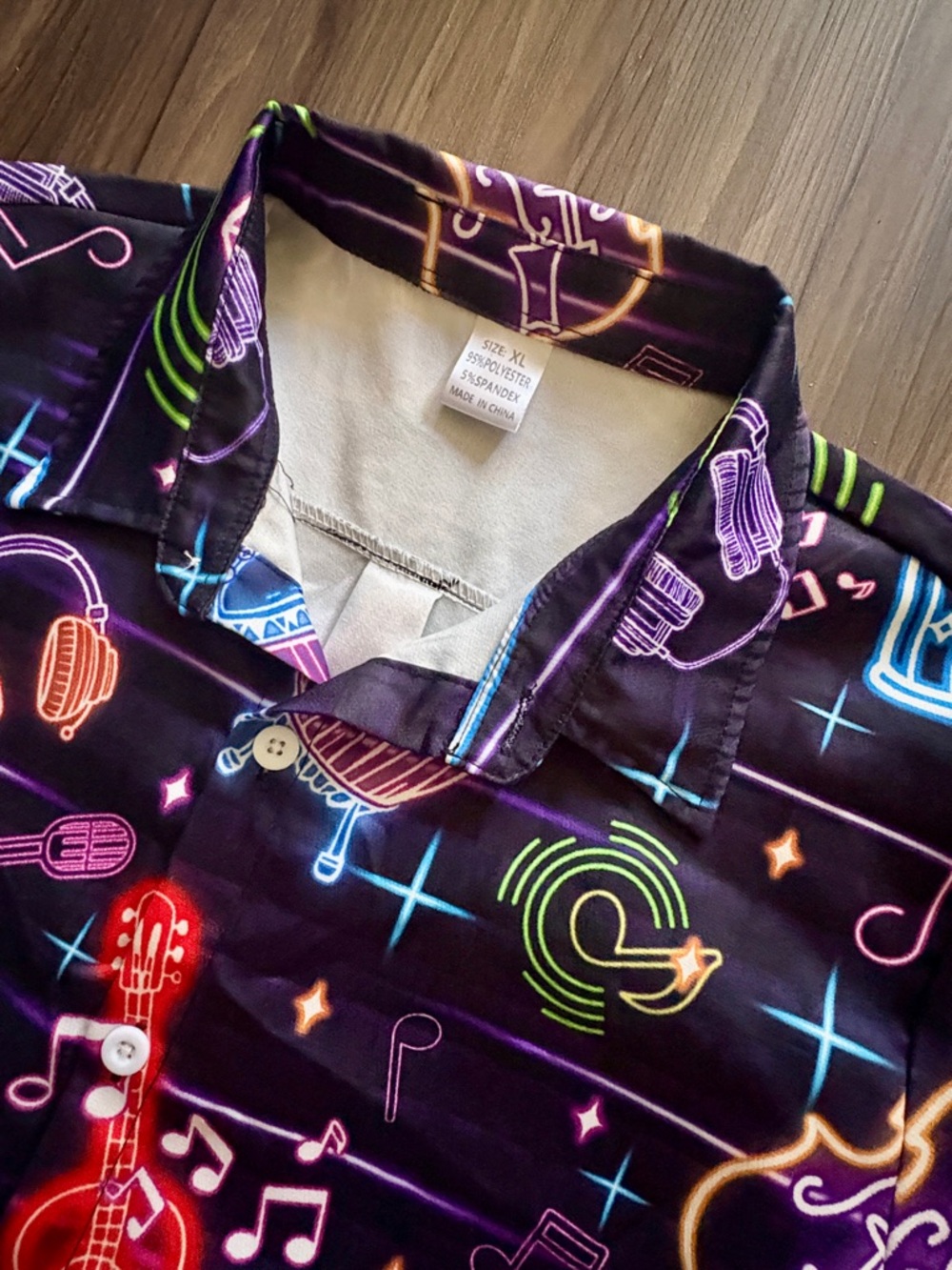 Neon Musical Instruments Button Down Party Short - Picture 2 of 10
